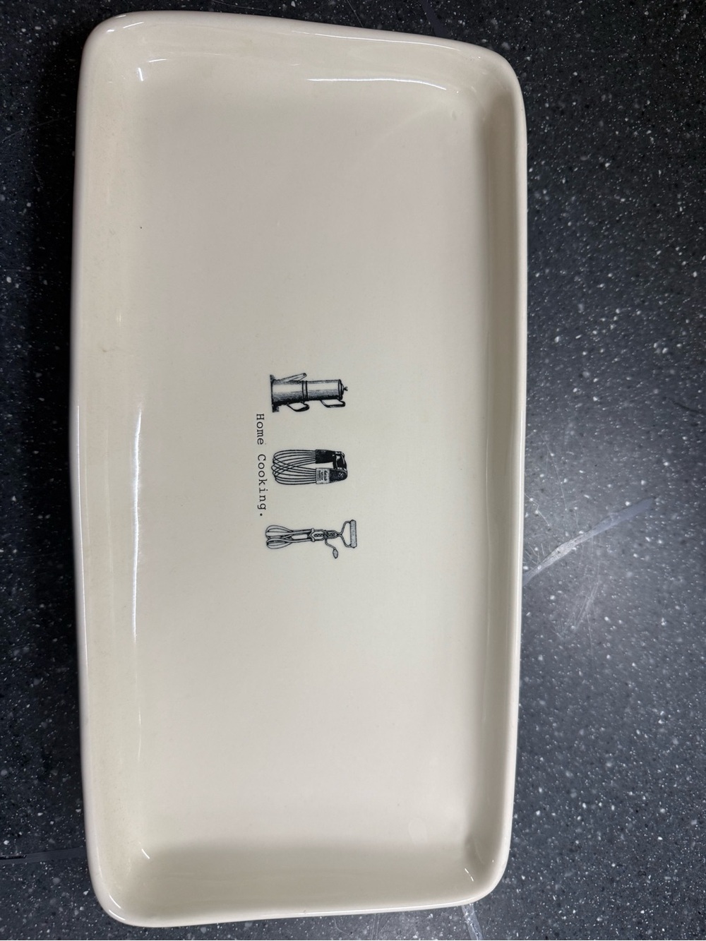 Rae Dunn Cream Serving Platter with Black Kitchen Utensil Graphic